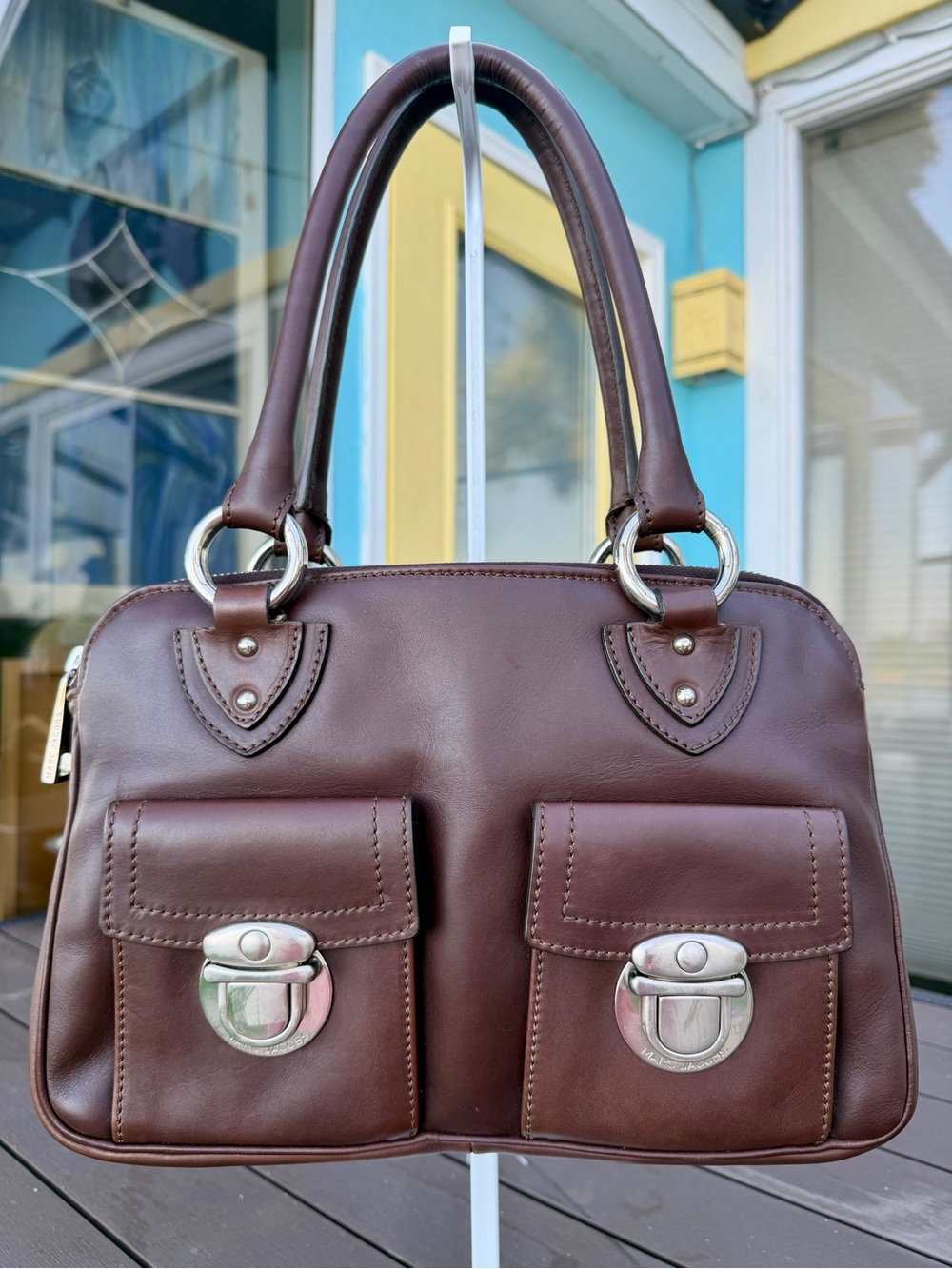 Marc Jacobs Blake Brown Leather Shoulder Bag with Silver Hardware